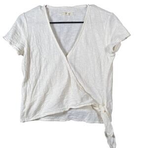 Madewell Womens Shirt Bone Short Sleeve Wrap Side Tie 100% Cotton XS